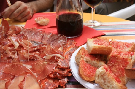 Jamón ibérico ham with a glass of wine