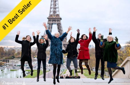 Away from the Eiffel Tower, people are jumping.