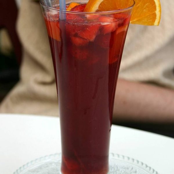 Sangria in a tall skinny glass