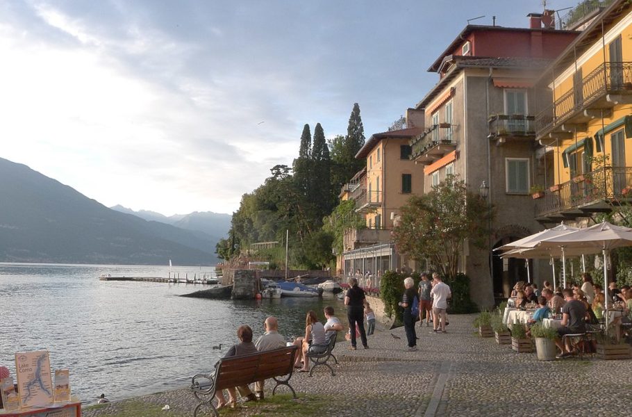 Varenna, Italy. View of the Lake Como waterfront at sunset
