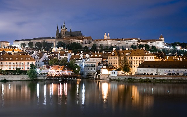 Prague Castle at Night viewed from Charles Bridge