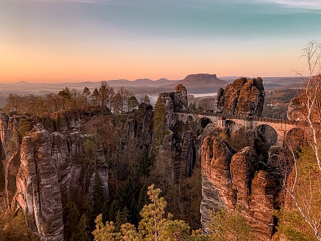 Sunrise over the Bastei bridge