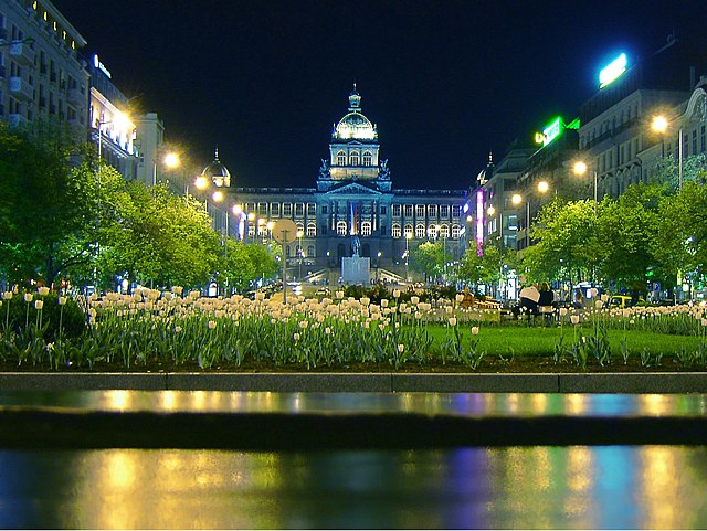 Night View of Wenceslas Square and National Museum, Prague