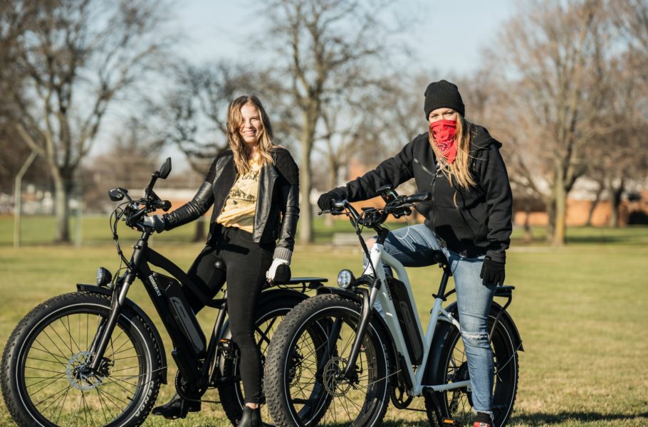 Women on e-bikes by