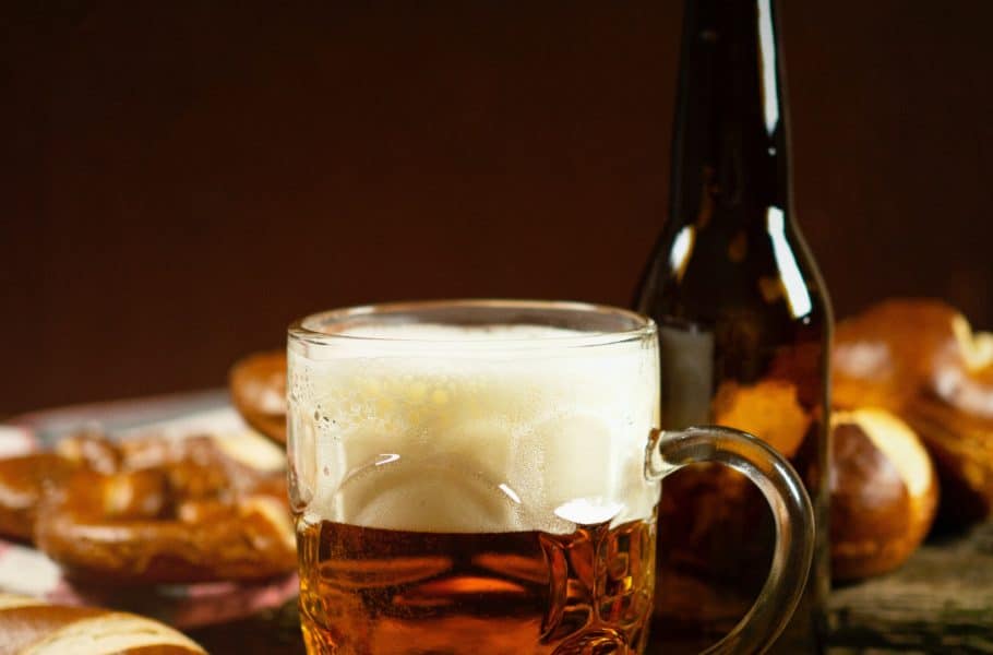Clear glass mug with beer