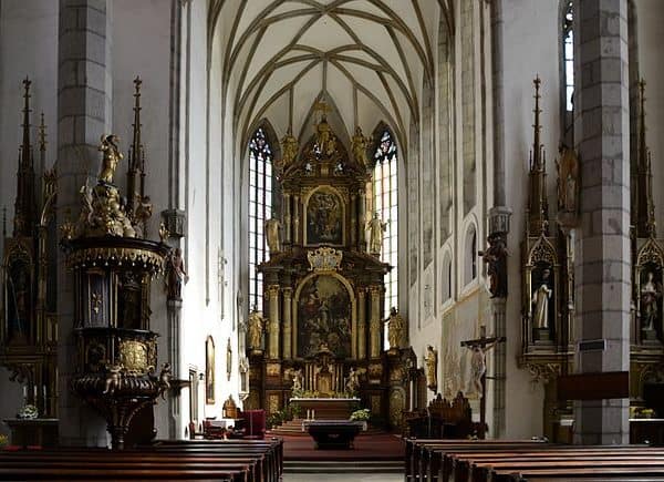 interior of St Vitus Church in Cesky Krumlov