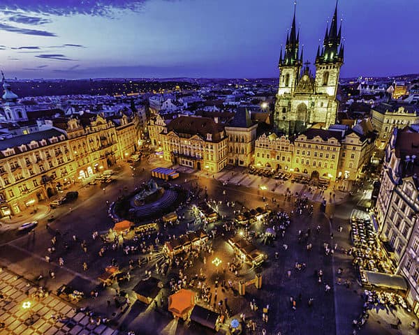 Prague cityscape at dusk