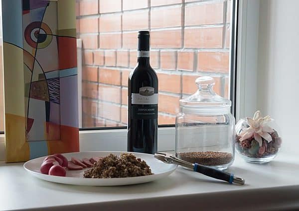 Georgian Badagoni Pirosmani semi-sweet red wine in home decor