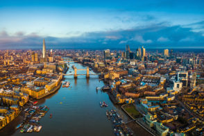 Panoramic aerial skyline view of London