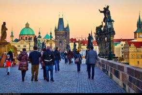 Charles bridge with some persons at dusk
