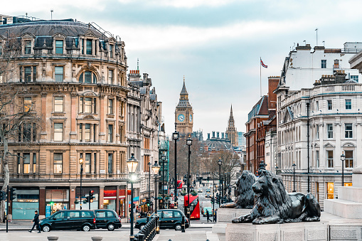 Big Ben and Whitehall from Trafalgar Square, London