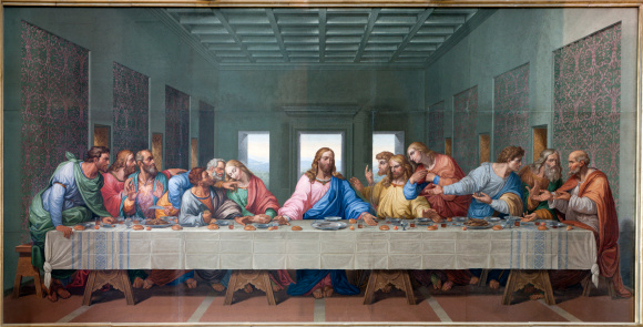 Mosaic of Last supper of Jesus by Giacomo Raffaelli